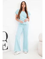 Dámský komplet z materiálu masełko s krátkým rukávem a kalhotami se širokou nohavicí mentolový