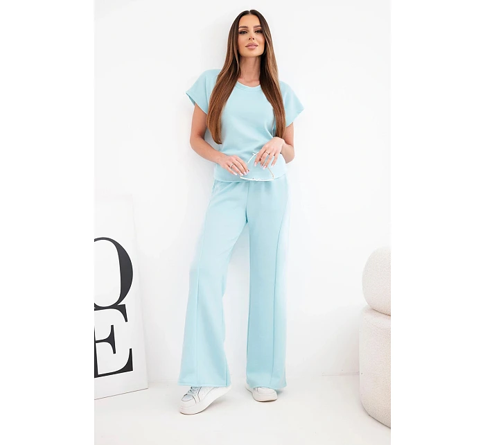 Dámský komplet z materiálu masełko s krátkým rukávem a kalhotami se širokou nohavicí mentolový