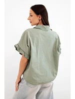 Dámská bavlněná košile model 22207089 s květinovou výšivkou khaki - K-Fashion Dámská bavlněná košile model 22207089 s květinovou výšivkou khaki - K-Fashion