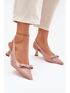 Lakované Sandály Na Jehlovém Podpatku S Mašlí Nude Naylna