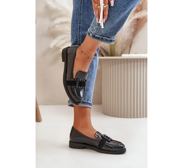 Lakované Dámské Mokasíny s Ozdobou Černé Vinceza