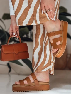 Dámské žabky na suchý zip PLATFOR camel FashionStreet ZY0868