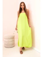 Dlouhé šaty bez ramínek neonově zelená