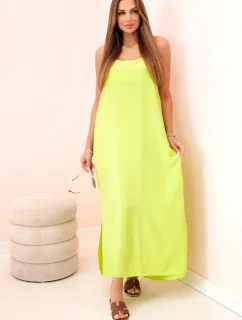 Dlouhé šaty bez ramínek neonově zelená