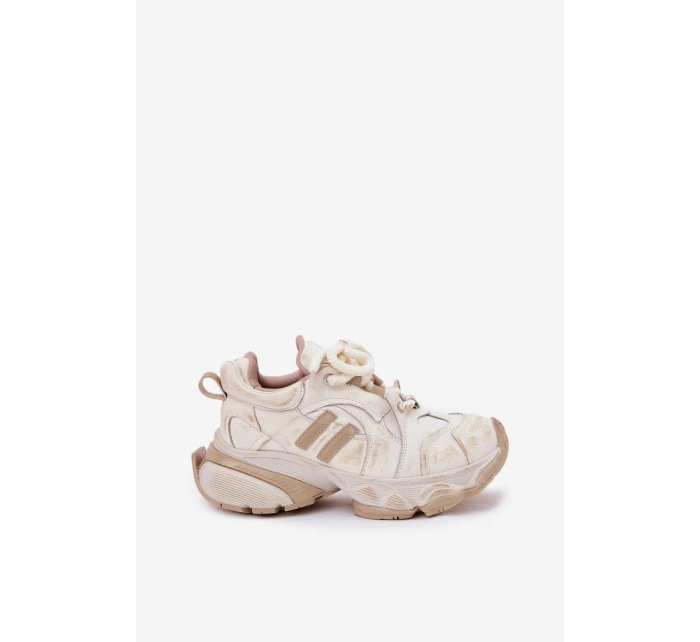 Dámské Kožené Tenisky GOE RR2N4037 Béžové Dámské Kožené Tenisky GOE RR2N4037 Béžové