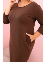 Dámská sukýnka Plus Size s bavlnou model 21908619 střihu a rukávem 3/4 hnědá - K-Fashion