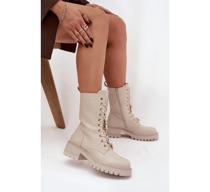 Dámské workery s přezkami Medvídek Srdce Béžové model 21744660 - Boto