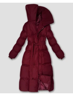 Dlouhá dámská zimní bunda ve vínové bordó barvě s páskem model 21483416 - J.STYLE