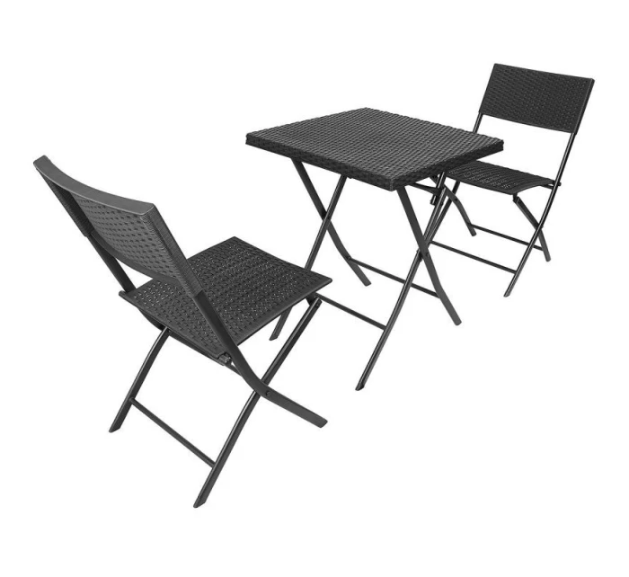 BALKONOVÝ NÁBYTEK SET STŮL 58X58X70CM A 2 ŽIDLE ČERNÁ