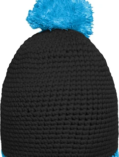 Daiber MB 7964 Háčkovaná čepice s kontrast. lemem a bambulí 03.7964 black/turquoise