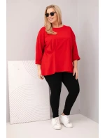 Dámská plus size blůza s bavlnou, dlouhým rukávem a řasením červená