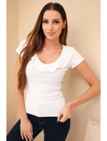 Dámská bavlněná blůza s dlouhým rukávem a lodičkovým výstřihem musztardová