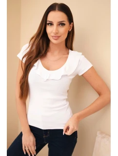 Dámská bavlněná blůza s dlouhým rukávem a lodičkovým výstřihem musztardová