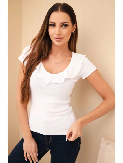 Dámská bavlněná blůza s dlouhým rukávem a lodičkovým výstřihem musztardová