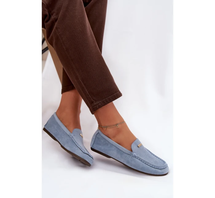 Dámské mokasiny s malým zlatým detailem modré Sarivelle