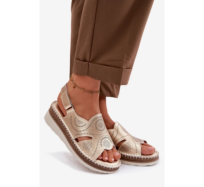 Kožené sandály na platformě model 22101270 Zlaté - S.Barski Kožené sandály na platformě model 22101270 Zlaté - S.Barski