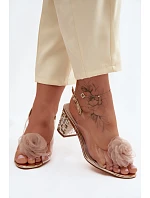 Průhledné sandály na podpatku s krystaly síťová růže D&A MR61-9011 zlaté