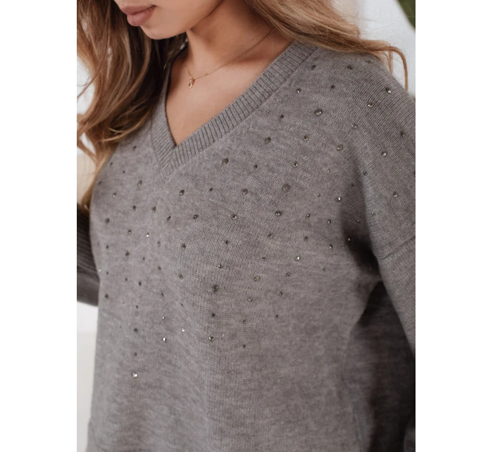 Dámský svetr s výstřihem do V šedý Dstreet model 21991008 - FashionStreet