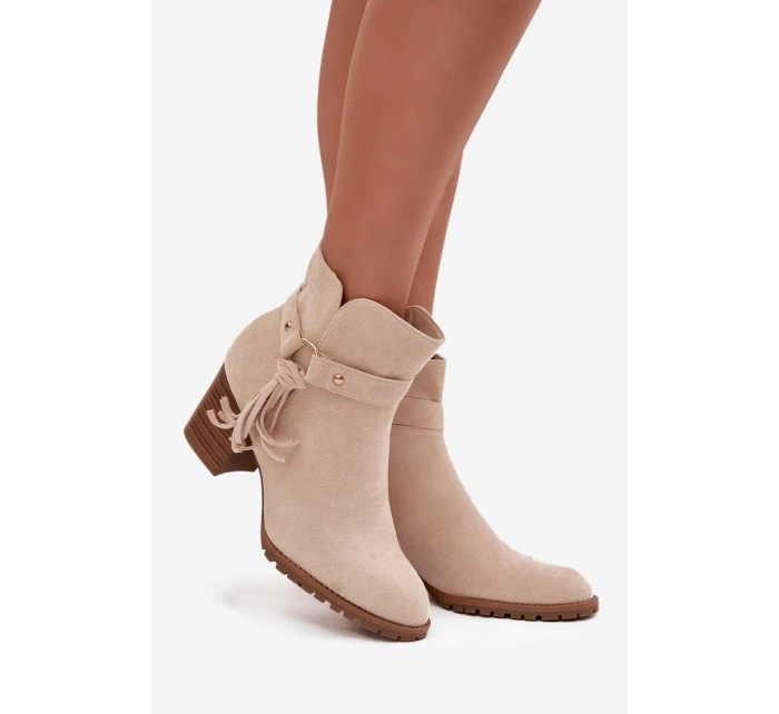 Dámské kotníkové boty na podpatku s třásněmi světle béžové Rosabella Dámské kotníkové boty na podpatku s třásněmi světle béžové Rosabella