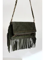 Dámská semišová kabelka s třásněmi na řetízku Narella – tmavě zelená