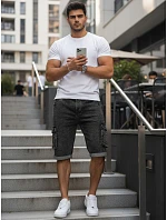 Pánské džínové cargo šortky s lemem černé FashionStreet SX2618 Pánské džínové cargo šortky s lemem černé FashionStreet SX2618