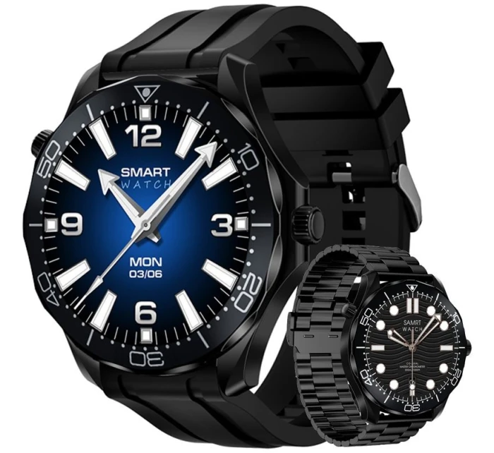 VELTORI VT150-1 Smartwatch Černý silikonový řemínek + černý náramek VELTORI VT150-1 Smartwatch Černý silikonový řemínek + černý náramek