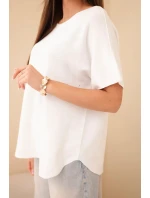Dámský svetr s krátkým rukávem volného střihu bílý