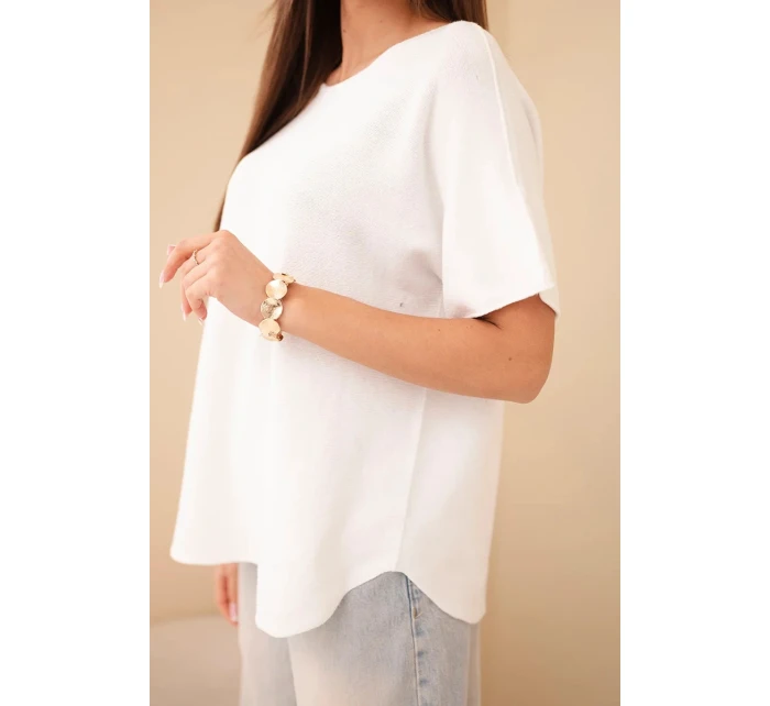Dámský svetr s krátkým rukávem volného střihu bílý