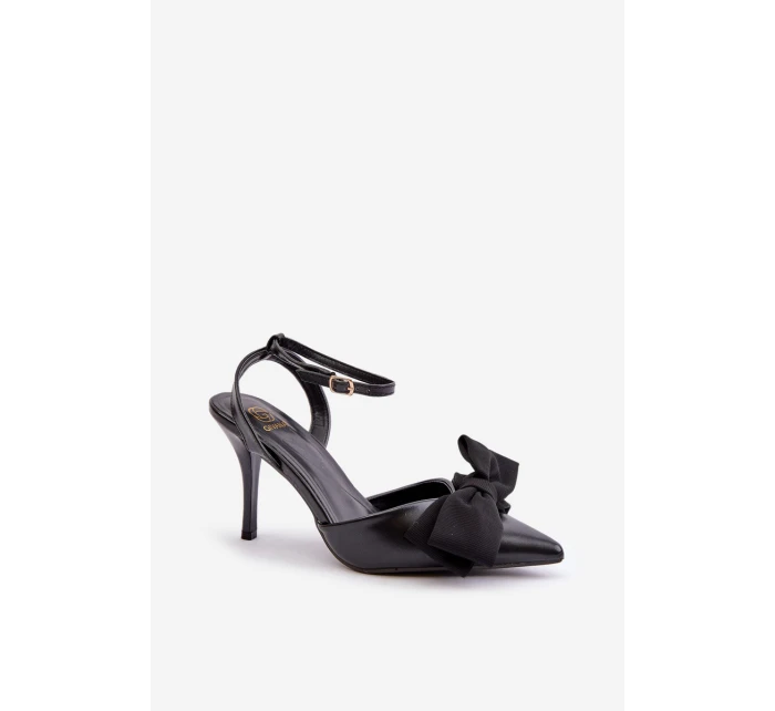 Eko kožené lodičky s mašlí černé model 21679329 - Boto