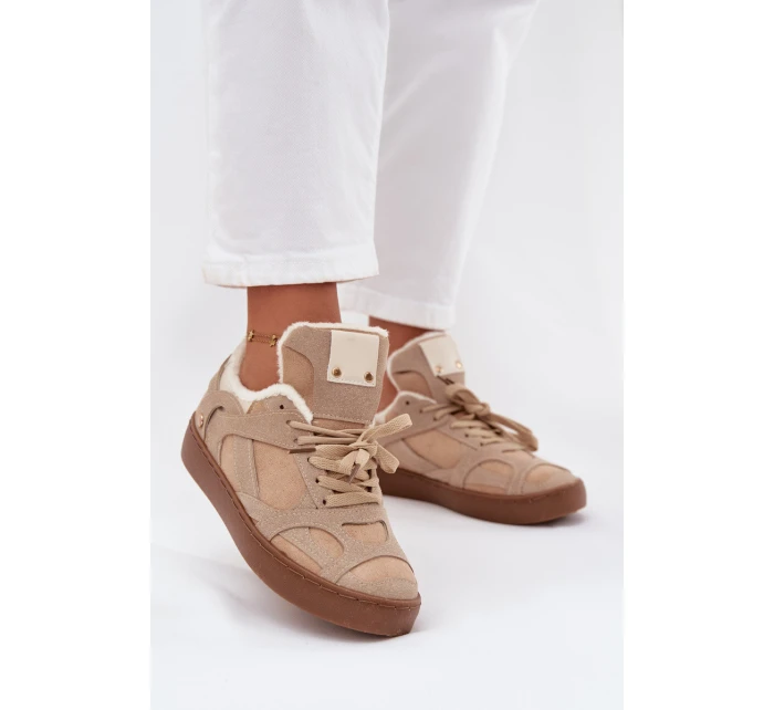 Dámské tenisky na platformě s vyteplením s kožešinou béžové Solvia Dámské tenisky na platformě s vyteplením s kožešinou béžové Solvia