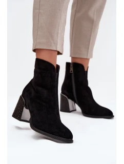 Dámské kotníkové boty Vinceza na sloupku s tlačeným vzorem – černé