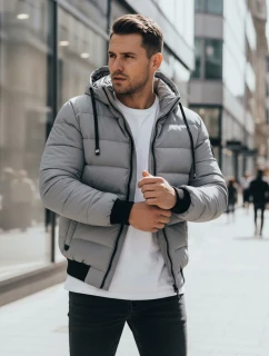 Pánská prošívaná zimní bunda s kapucí šedá FashionStreet TX5093