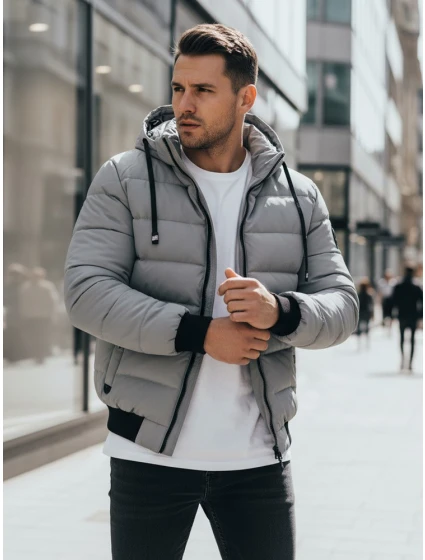 Pánská prošívaná zimní bunda s kapucí šedá FashionStreet TX5093