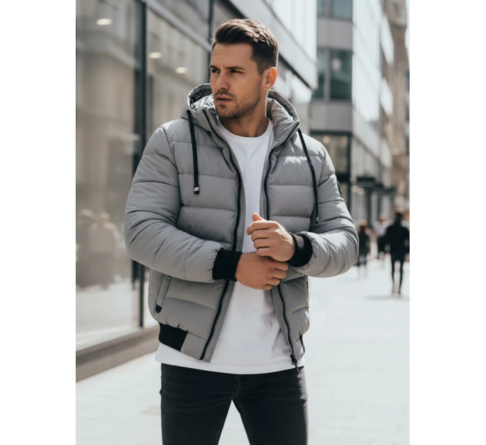 Pánská prošívaná zimní bunda s kapucí šedá FashionStreet TX5093
