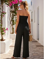 Dámský letní overal se širokými nohavicemi černý FashionStreet EY2649 Dámský letní overal se širokými nohavicemi černý FashionStreet EY2649