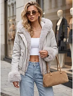 Dámská krátká zimní bunda s kožešinou, světle béžová, FashionStreet TY6000 Dámská krátká zimní bunda s kožešinou, světle béžová, FashionStreet TY6000