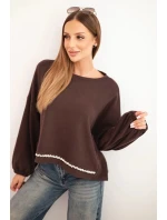 Dámská mikina s ozdobným model 21336088 dole hnědá - K-Fashion