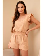 Dámský mušelínový overal s volánky camelový