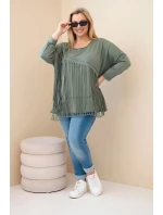 Dámská bavlněná blůza Plus Size s třásněmi khaki