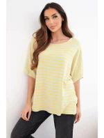 Dámská bavlněná pruhovaná halenka s krátkým rukávem žlutá