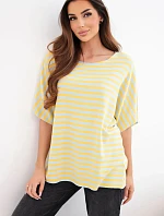 Dámská bavlněná pruhovaná halenka s krátkým rukávem žlutá