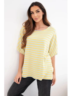 Dámská bavlněná pruhovaná halenka s krátkým rukávem žlutá