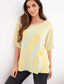 Dámská bavlněná pruhovaná halenka s krátkým rukávem žlutá