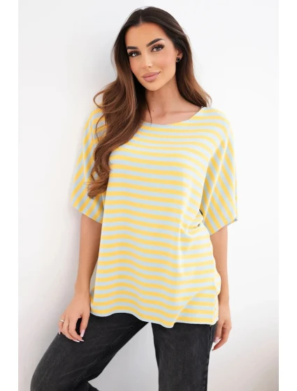 Dámská bavlněná pruhovaná halenka s krátkým rukávem žlutá