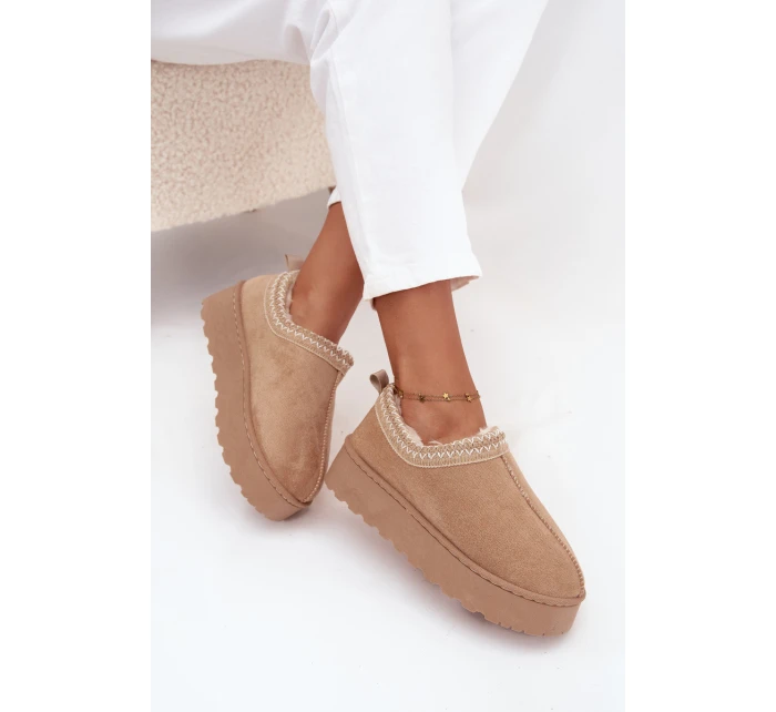 Dámské nízké sněhule Taliah na platformě s vyšíváním – béžové