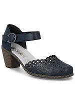 Dámské kožené sandály na jehlovém podpatku pohodlné ažurové tmavě modré Rieker 40902-14