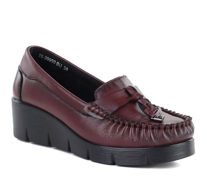 Kožené mokasíny polobotky na platformách vínové Vinceza 39990
