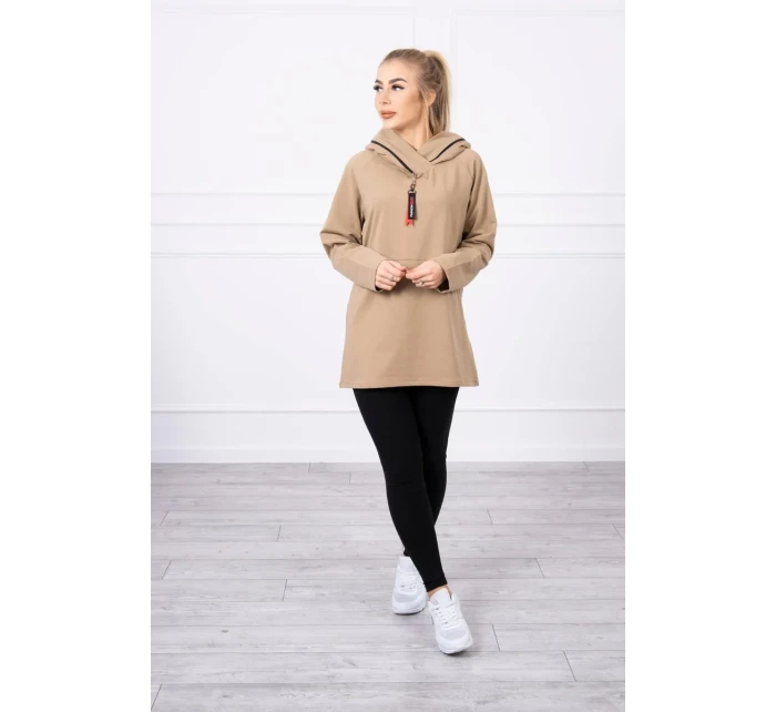 Oversize velbloudí tunika na zip s kapucí