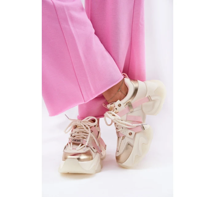 Dámské Kožené Tenisky Na Masivní Podešvi GOE RR2N4031 Béžové Dámské Kožené Tenisky Na Masivní Podešvi GOE RR2N4031 Béžové