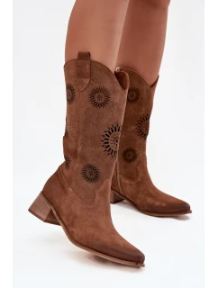 Otevřené dámské kozačky z přírodního semiše na klínu Zazoo 3793 hnědé